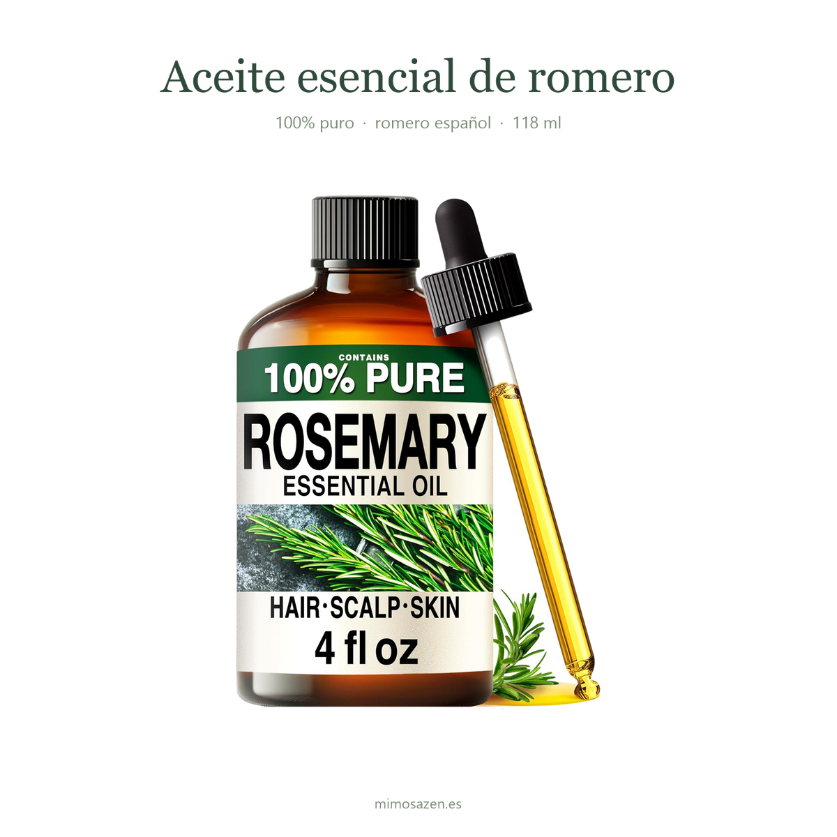 Aceite esencial de romero 100% puro, romero español, 118 ml - MimosaZen